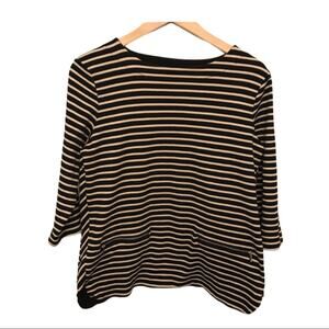 Croft & Barrow Striped Long Sleeve Shirt Large Womens Classic Black Beige